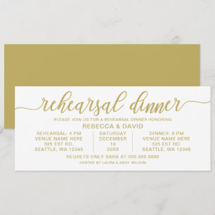 gold and white Calligraphy Rehearsal Dinner Invitation
