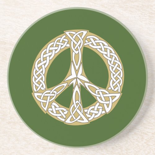 Gold and White Celtic Peace Sign  Coaster