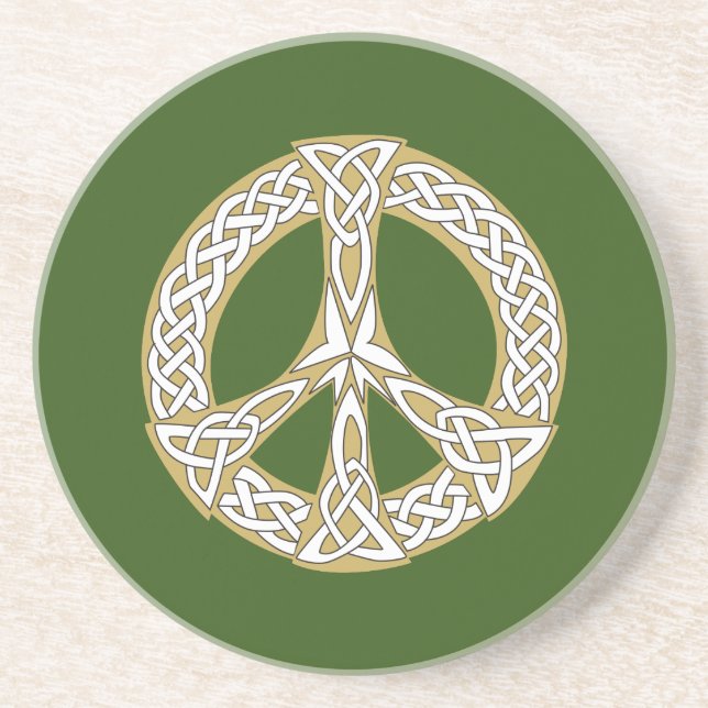 Gold and White Celtic Peace Sign  Coaster (Front)