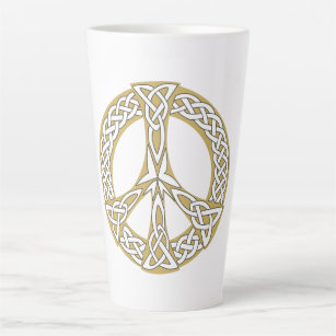 Gold and White Celtic Peace Sign   Latte Mug