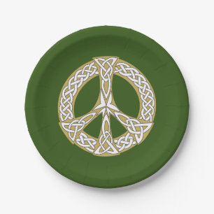 Gold and White Celtic Peace Sign Paper Plates