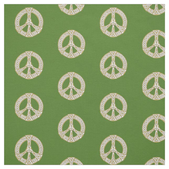 Gold and White Celtic Peace Sign Pattern Fabric (Swatch)