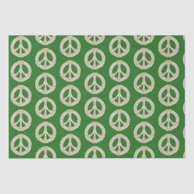Gold and White Celtic Peace Sign Pattern  Tissue Paper (Front)