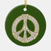 Gold and White Celtic Peace Sign  Personalized Ceramic Ornament (Front)