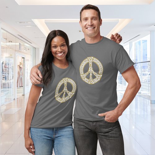 Gold and White Celtic Peace Sign  T_Shirt