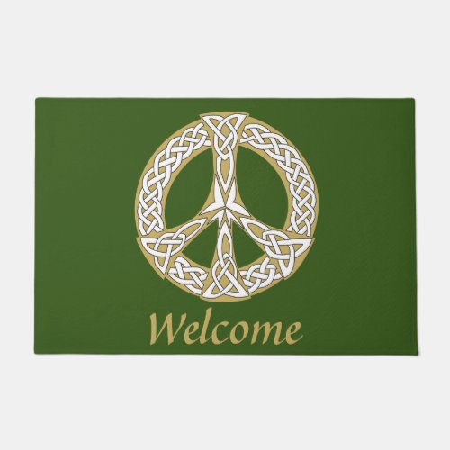 Gold and White Celtic Peace Sign  Welcome Doormat