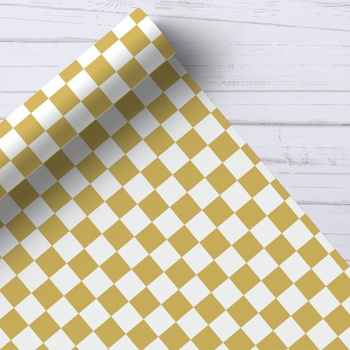 Gold and White Checkerboard Pattern Wrapping Paper