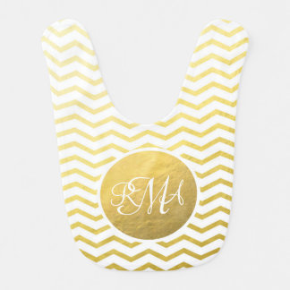 Gold and White Chevron Monogrammed Personalized Baby Bib