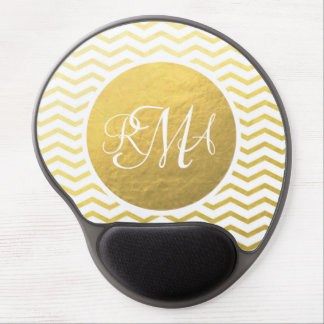 Gold and White Chevron Monogrammed Personalized Gel Mouse Pad