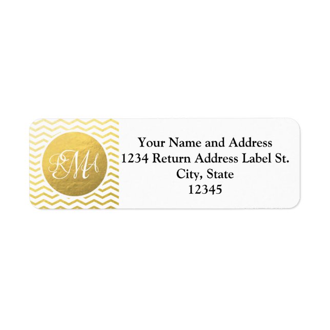 Gold and White Chevron Monogrammed Personalized Label (Front)