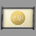 Gold and White Chevron Monogrammed Personalized Serving Tray