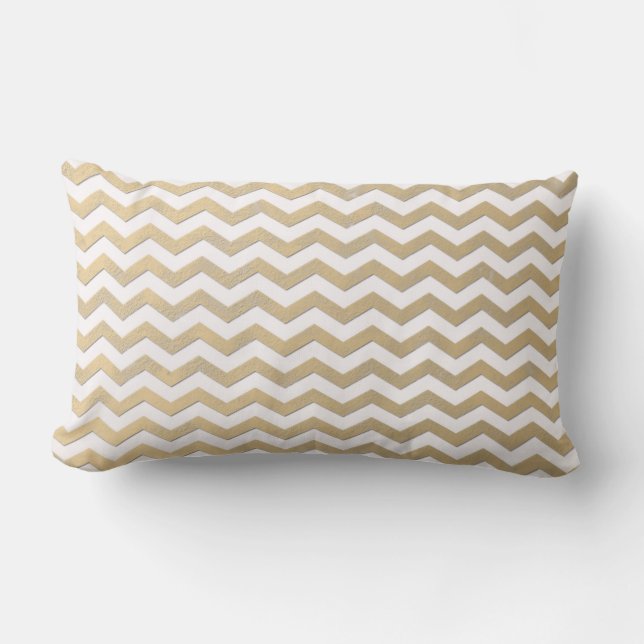 Gold and White Chevron Pattern Lumbar Pillow (Front)