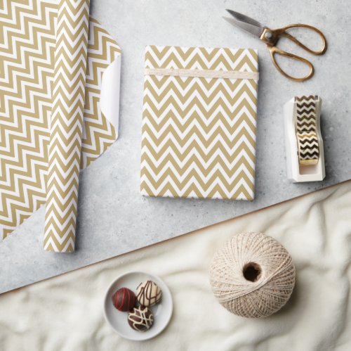 Gold and White Chevron Wrapping Paper