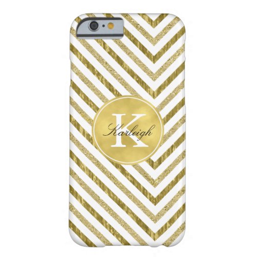 Gold and White Chic Chevron Monogram Barely There iPhone 6 Case