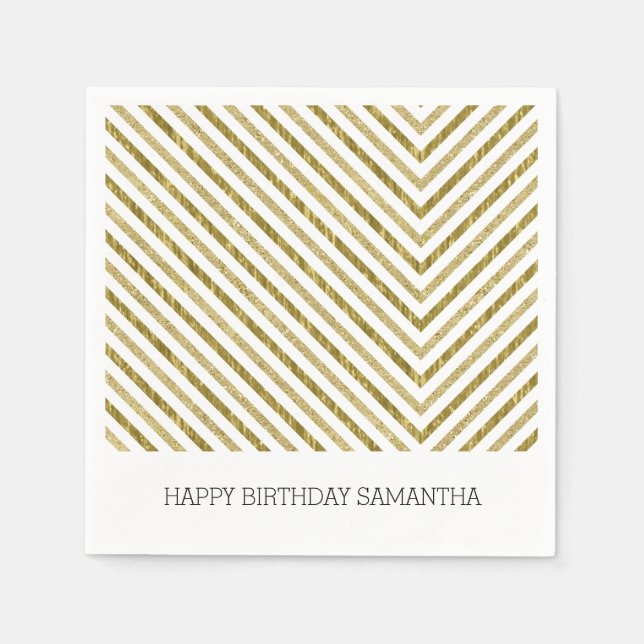 Gold and White Chic Chevron Personalized Paper Napkins (Front)