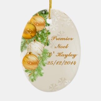 Gold and White Christmas Balls Ceramic Ornament