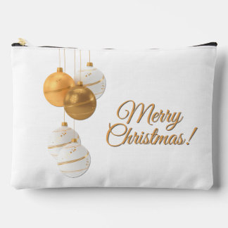 Gold and White Christmas Balls Custom Text Accessory Pouch