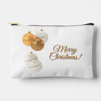 Gold and White Christmas Balls Custom Text Accessory Pouch