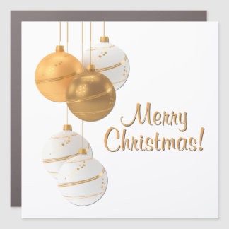 Gold and White Christmas Balls Custom Text Car Magnet