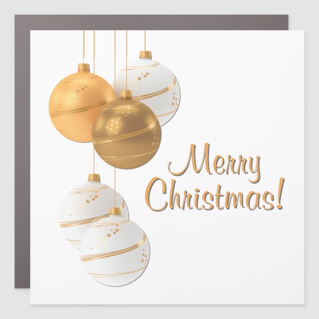 Gold and White Christmas Balls Custom Text Car Magnet (Front)
