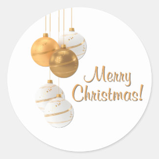 Gold and White Christmas Balls Custom Text Classic Round Sticker
