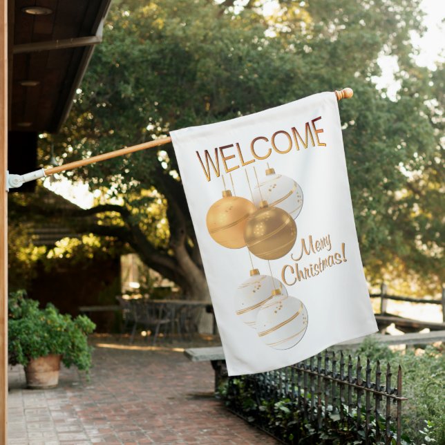 Gold and White Christmas Balls Custom Text House Flag (In SItu)