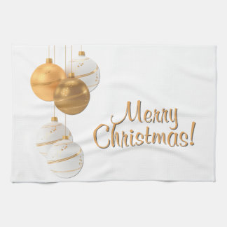 Gold and White Christmas Balls Custom Text Kitchen Towel