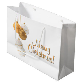 Gold and White Christmas Balls Custom Text Large Gift Bag