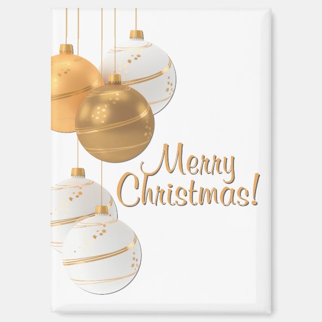 Gold and White Christmas Balls Custom Text Magnet (Front)