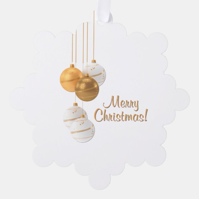 Gold and White Christmas Balls Custom Text Ornament Card (Front)