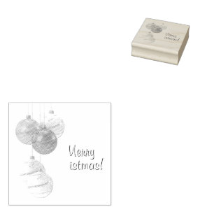 Gold and White Christmas Balls Custom Text Rubber Stamp
