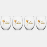 Gold and White Christmas Balls Custom Text Stemless Wine Glass