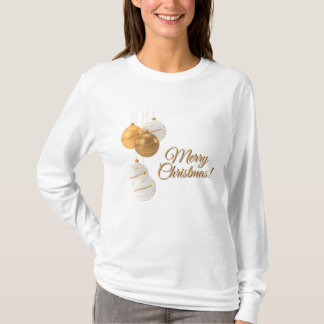 Gold and White Christmas Balls Custom Text T-Shirt
