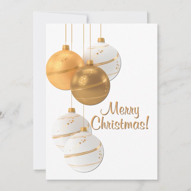 Gold and White Christmas Balls Custom Text Thank You Card (Front)