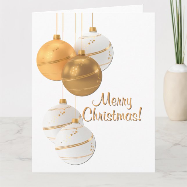 Gold and White Christmas Balls Custom Text Thank You Card (Front)