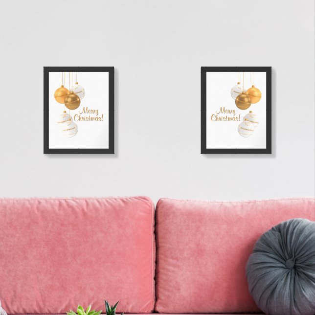 Gold and White Christmas Balls Custom Text Wall Art Sets (Livingroom)