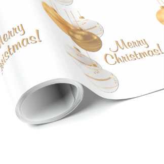 Gold and White Christmas Balls Custom Text Wrapping Paper