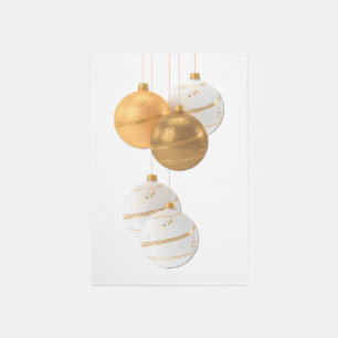 Gold and White Christmas Balls Design Rug