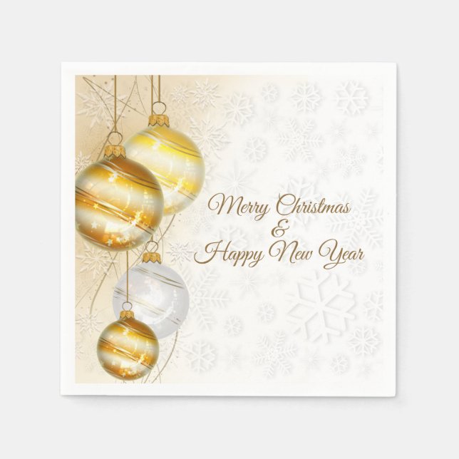 Gold And White Christmas Balls Napkins (Front)