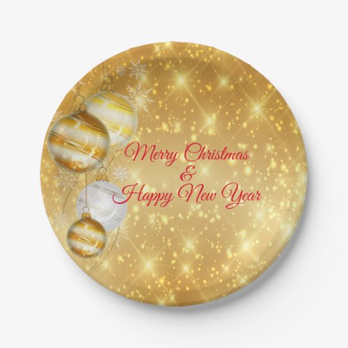 Gold And White Christmas Balls Paper Plates