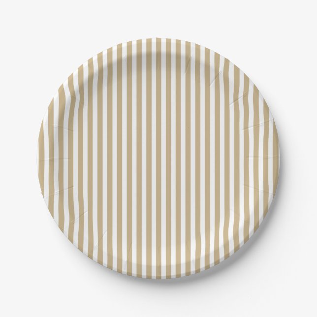 Gold and White Christmas Candy Cane Stripes Paper Plates (Front)