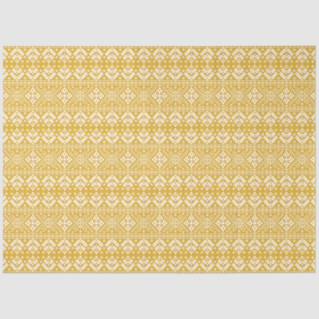 Gold and White Christmas Fair Isle Pattern Tissue Paper (Front)