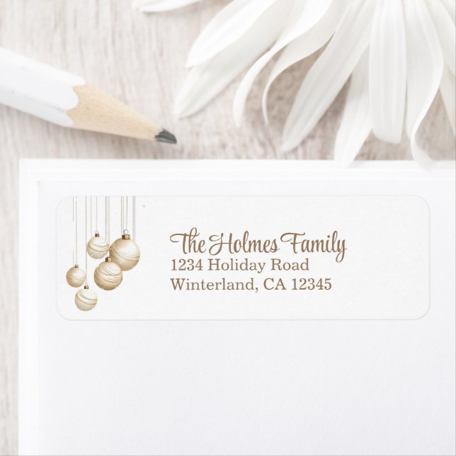 Gold and White Christmas Ornaments Return Address Label (Insitu)