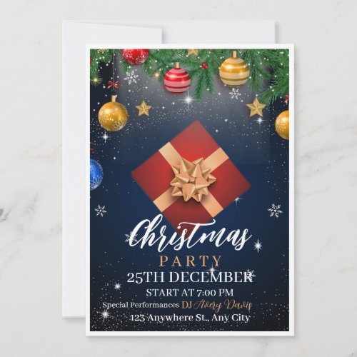 Gold and White Christmas Party Flyer Invitation