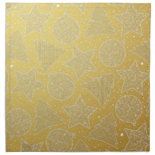 Gold and White Christmas Pattern Cloth Napkin Set