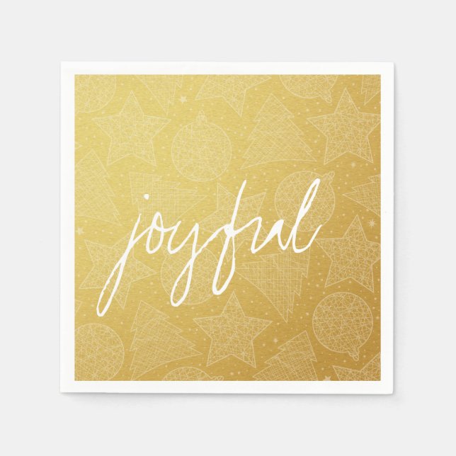 Gold and White Christmas Pattern Paper Napkin Set (Front)