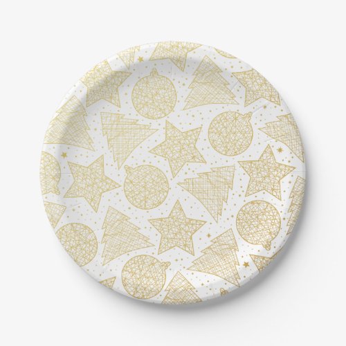 Gold and White Christmas Pattern Paper Plates