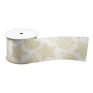 Gold and White Christmas Pattern Ribbon