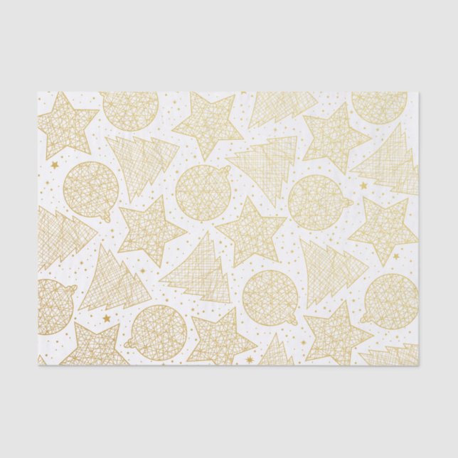 Gold and White Christmas Pattern Tissue Paper (Front)