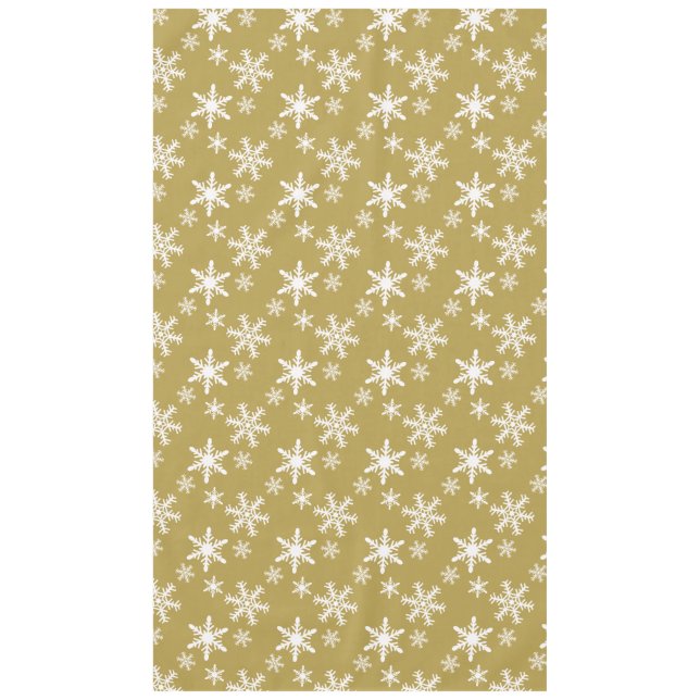 Gold and White Christmas Snowflakes Tablecloth (Front)